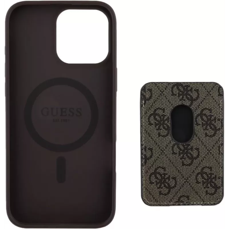 Guess 4G Stripes Wallet Case mit MagSafe für iPhone 16 Pro Max Braun