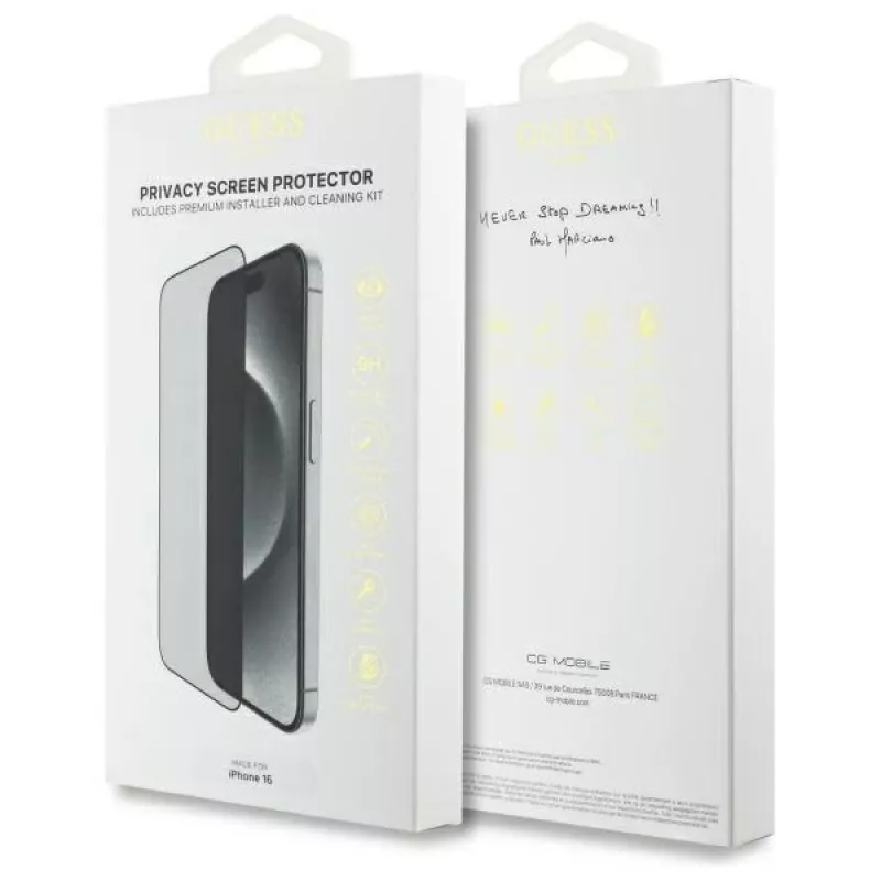 Guess GUTGP16SBOKGCIP iPhone 16 6,1 Zoll Privacy Displayschutz 2.5D Outline - Gehärtetes Glas