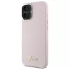 Guess GUHCP16SSMBSLP iPhone 16 6,1 Zoll Pink Silikon Hartschale mit Script Metall-Logo und Rahmen