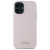 Guess GUHCP16SSMBSLP iPhone 16 6,1 Zoll Pink Silikon Hartschale mit Script Metall-Logo und Rahmen