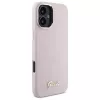 Guess GUHCP16SSMBSLP iPhone 16 6,1 Zoll Pink Silikon Hartschale mit Script Metall-Logo und Rahmen