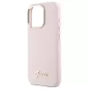 Guess GUHCP16LSMBSLP iPhone 16 Pro 6,3 Zoll Pink Silikon Hartschale mit Script Metal Logo & Rahmen