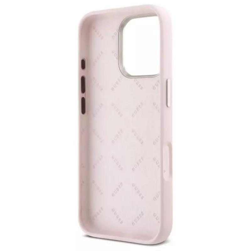 Guess GUHCP16XSMBSLP iPhone 16 Pro Max 6,9 Zoll Pink Silikon Hartschale mit Metal Script Logo & Rahmen