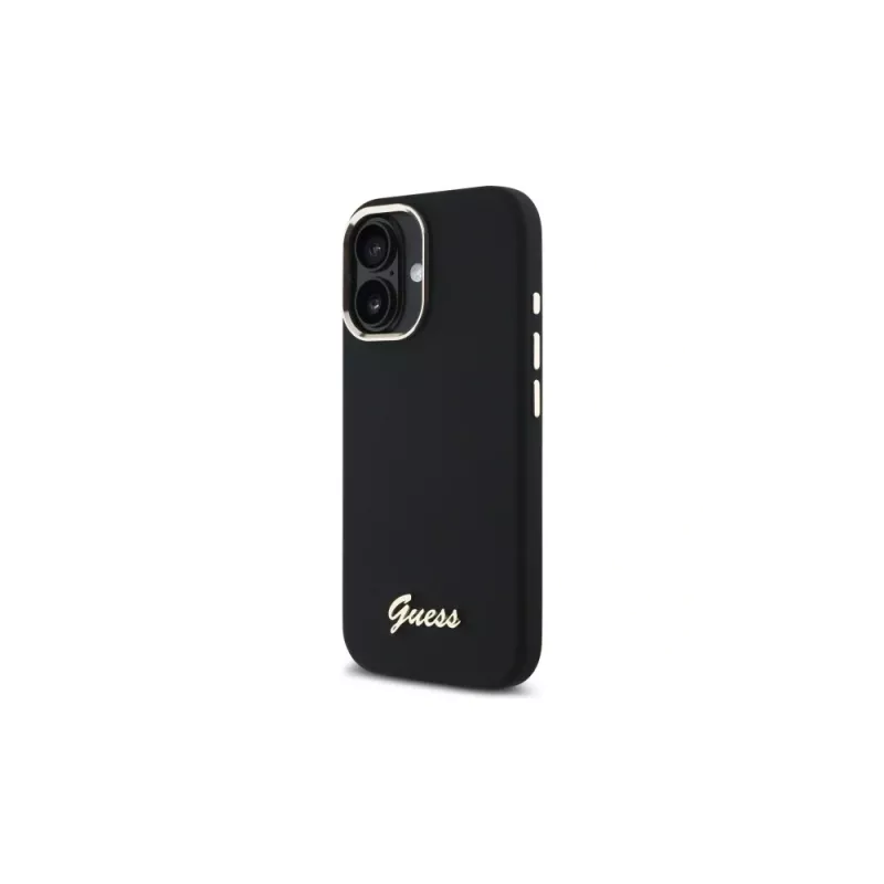 Guess GUHCP16MSMBSLK Silicone Script Metal Logo & Frame Hard Case für Apple iPhone 16 Plus 6,7 Zoll - Schwarz