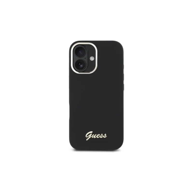 Guess GUHCP16MSMBSLK Silicone Script Metal Logo & Frame Hard Case für Apple iPhone 16 Plus 6,7 Zoll - Schwarz
