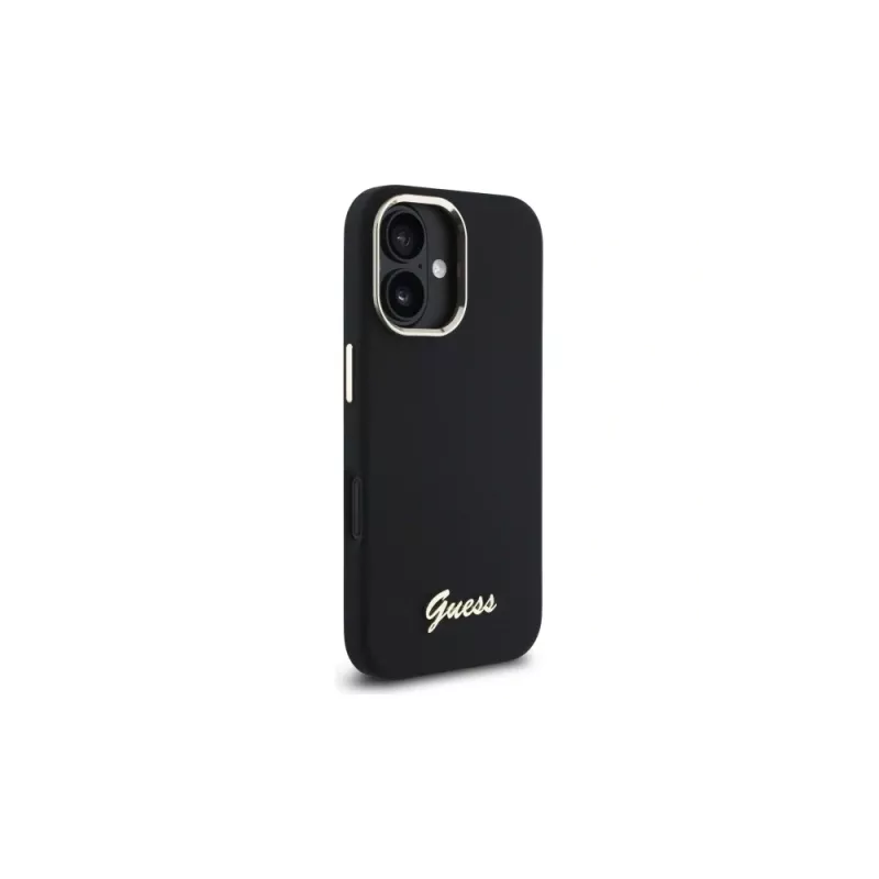 Guess GUHCP16MSMBSLK Silicone Script Metal Logo & Frame Hard Case für Apple iPhone 16 Plus 6,7 Zoll - Schwarz