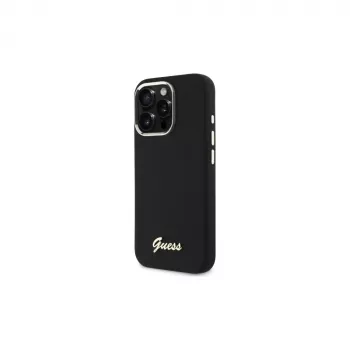 Guess GUHCP16LSMBSLK iPhone 16 Pro 6,3 Zoll Black Hardcase Silicone Script Metal Logo & Frame