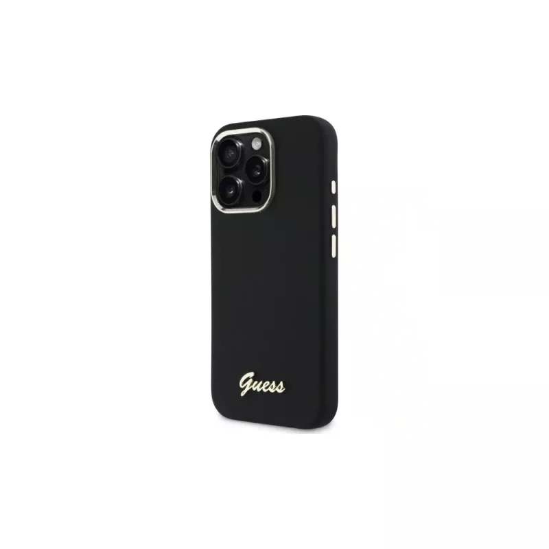 Guess GUHCP16LSMBSLK iPhone 16 Pro 6,3 Zoll Black Hardcase Silicone Script Metal Logo & Frame