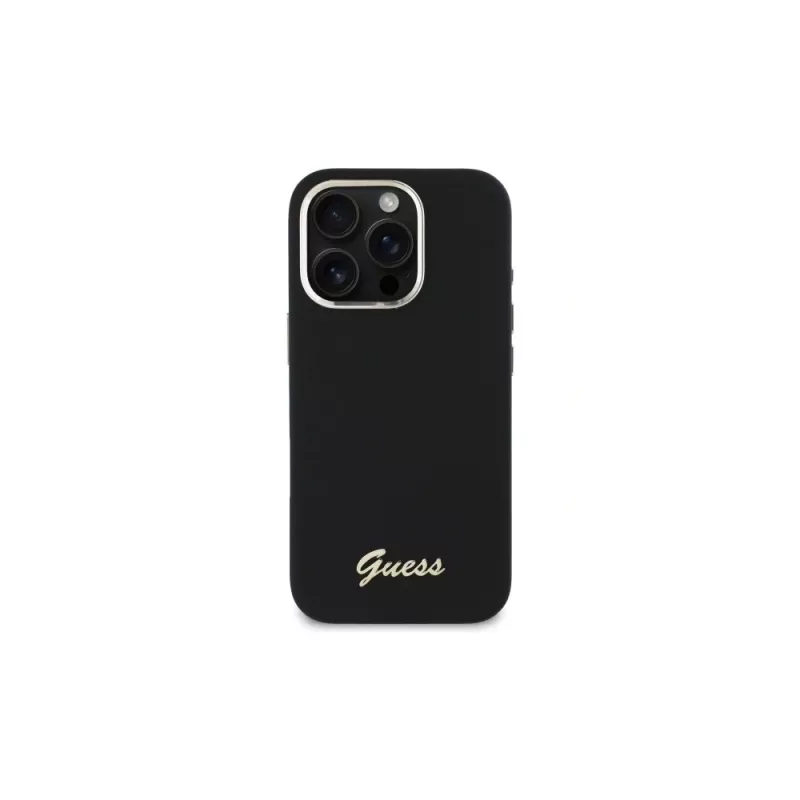 Guess GUHCP16LSMBSLK iPhone 16 Pro 6,3 Zoll Black Hardcase Silicone Script Metal Logo & Frame