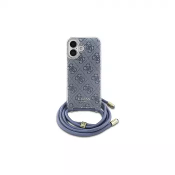 Guess GUHCP16SHC4SEB iPhone 16 6,1 Zoll Blau Hardcase Crossbody Cord 4G Print