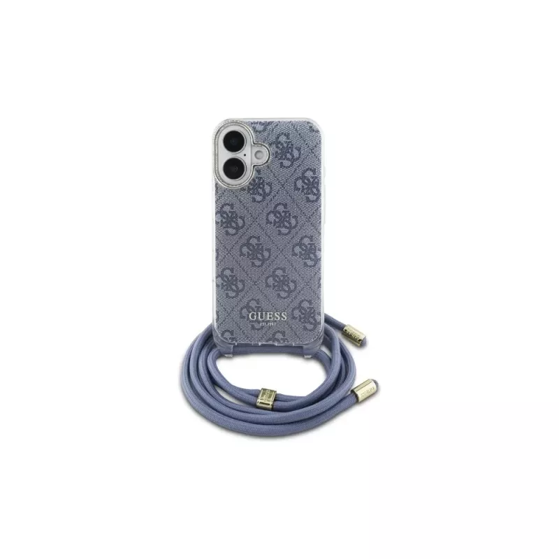 Guess GUHCP16SHC4SEB iPhone 16 6,1 Zoll Blau Hardcase Crossbody Cord 4G Print