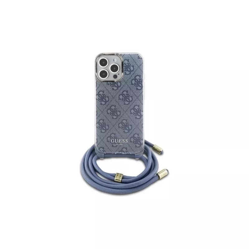 Guess GUHCP16LHC4SEB iPhone 16 Pro 6,3 Zoll blaue Hardcase Crossbody-Kordel 4G Print