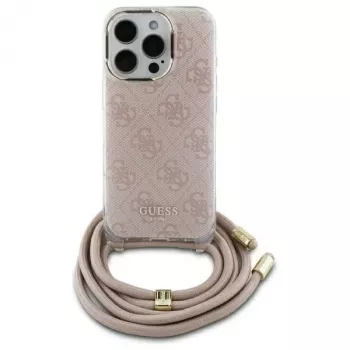 Guess GUHCP16SHC4SEP iPhone 16 6,1 Zoll Pink Hardcase Crossbody Cord 4G Print