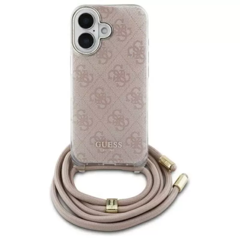 Guess GUHCP16SHC4SEP iPhone 16 6,1 Zoll Pink Hardcase Crossbody Cord 4G Print