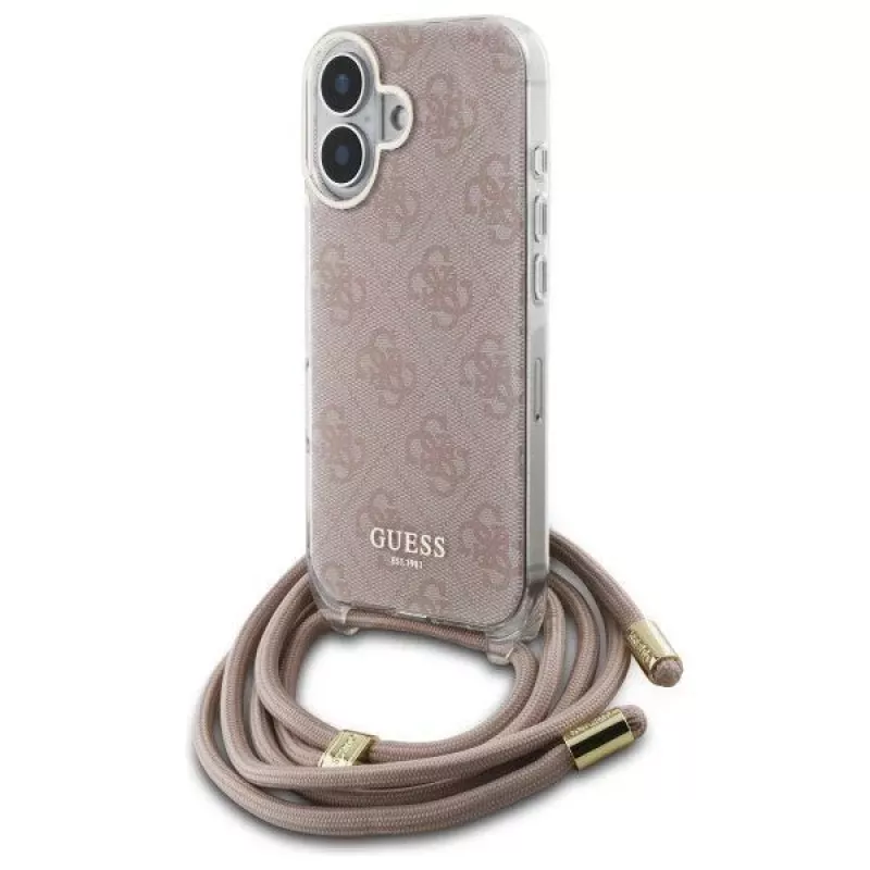 Guess GUHCP16SHC4SEP iPhone 16 6,1 Zoll Pink Hardcase Crossbody Cord 4G Print