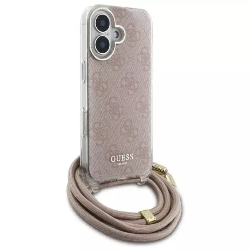Guess GUHCP16SHC4SEP iPhone 16 6,1 Zoll Pink Hardcase Crossbody Cord 4G Print