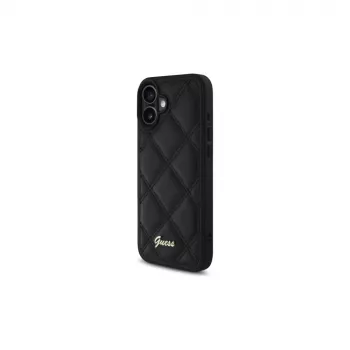 Guess Quilted Metal Logo Hard Case für Apple iPhone 16 Plus 6,7 Zoll - Schwarz