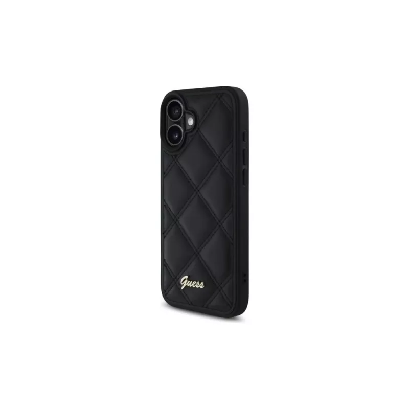 Guess Quilted Metal Logo Hard Case für Apple iPhone 16 Plus 6,7 Zoll - Schwarz