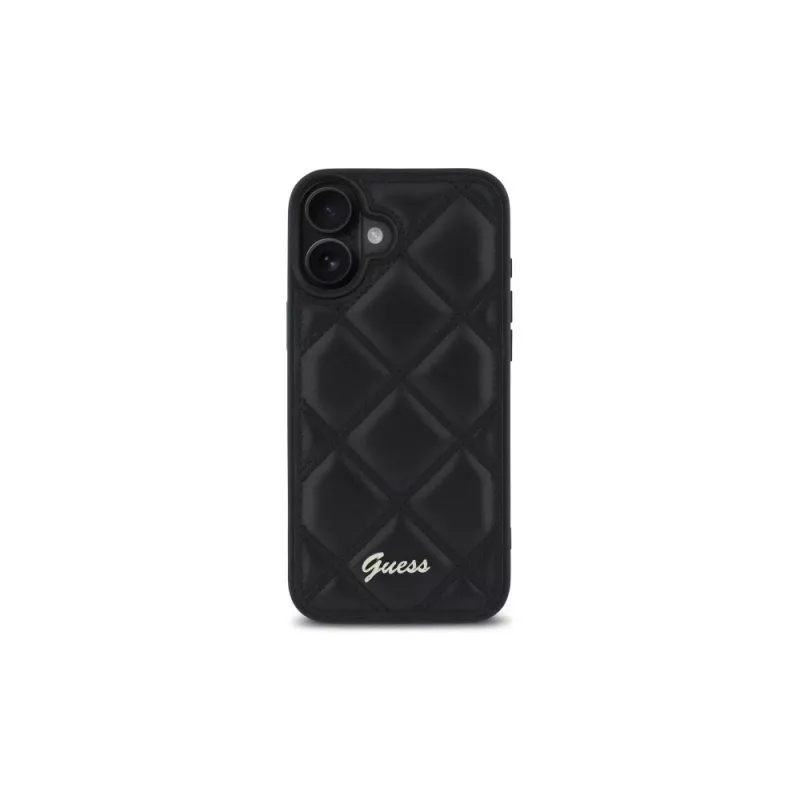 Guess Quilted Metal Logo Hard Case für Apple iPhone 16 Plus 6,7 Zoll - Schwarz