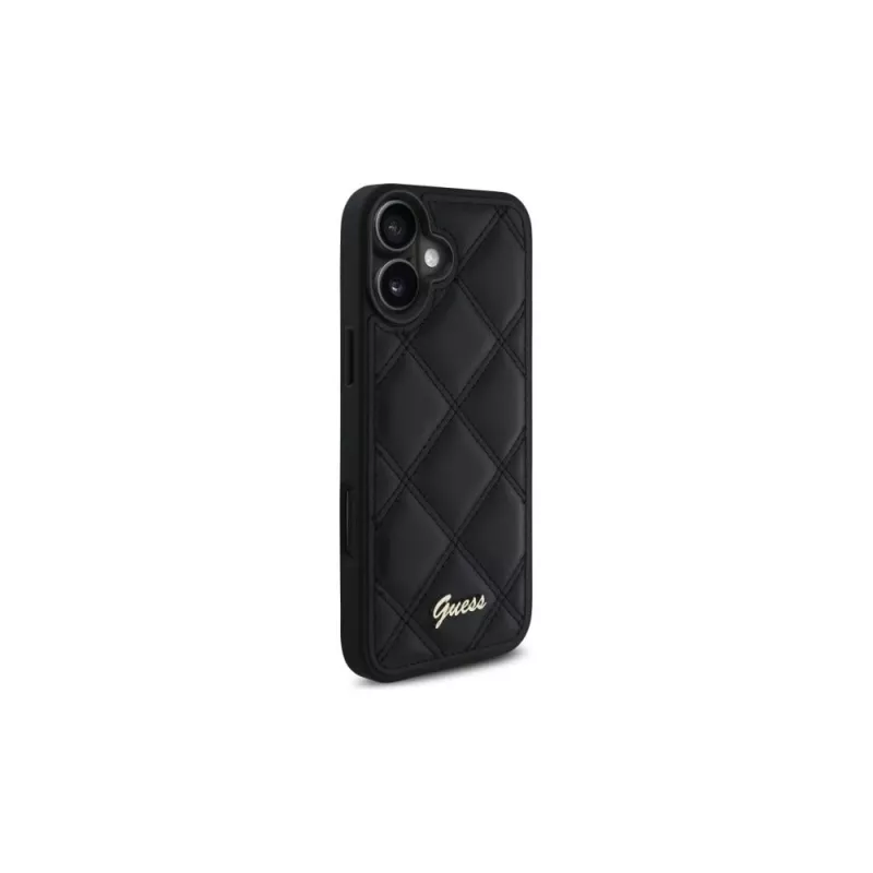 Guess Quilted Metal Logo Hard Case für Apple iPhone 16 Plus 6,7 Zoll - Schwarz