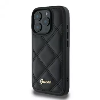 Guess GUHCP16LPSQSQSK Hardcase für Apple iPhone 16 Pro 6,3 Zoll Schwarz Quilted Metal Logo