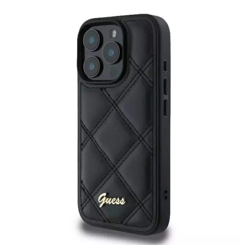 Guess GUHCP16LPSQSQSK Hardcase für Apple iPhone 16 Pro 6,3 Zoll Schwarz Quilted Metal Logo