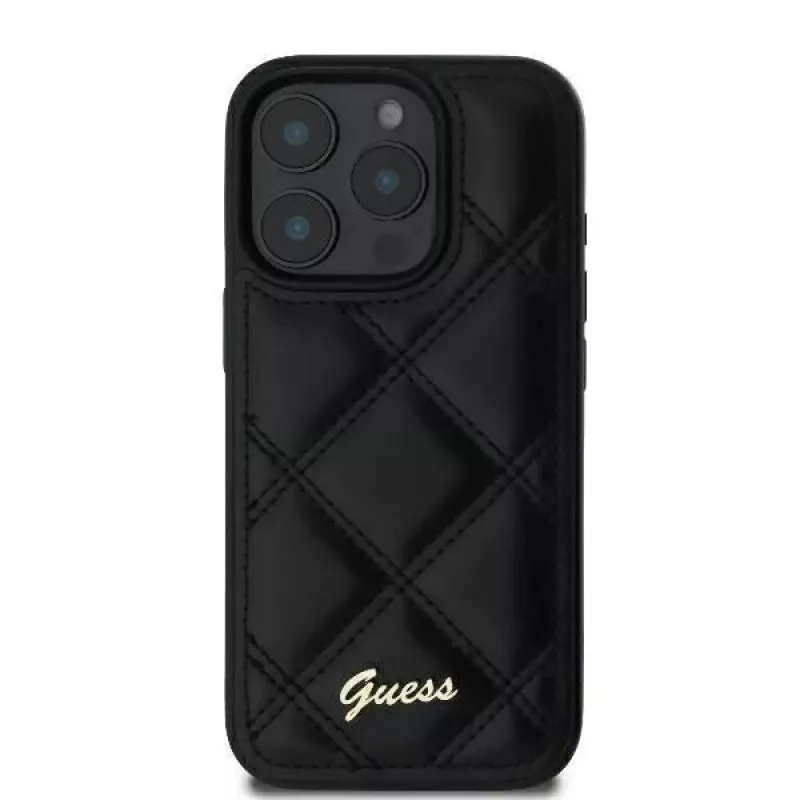 Guess GUHCP16LPSQSQSK Hardcase für Apple iPhone 16 Pro 6,3 Zoll Schwarz Quilted Metal Logo