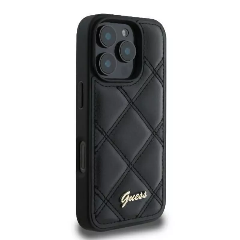 Guess GUHCP16LPSQSQSK Hardcase für Apple iPhone 16 Pro 6,3 Zoll Schwarz Quilted Metal Logo