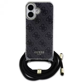 Guess GUHCP16SHC4SEK iPhone 16 6,1 Zoll Black Hardcase Crossbody Cord 4G Print