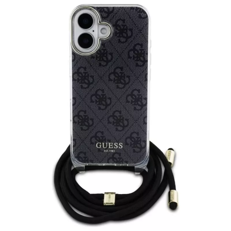 Guess GUHCP16SHC4SEK iPhone 16 6,1 Zoll Black Hardcase Crossbody Cord 4G Print