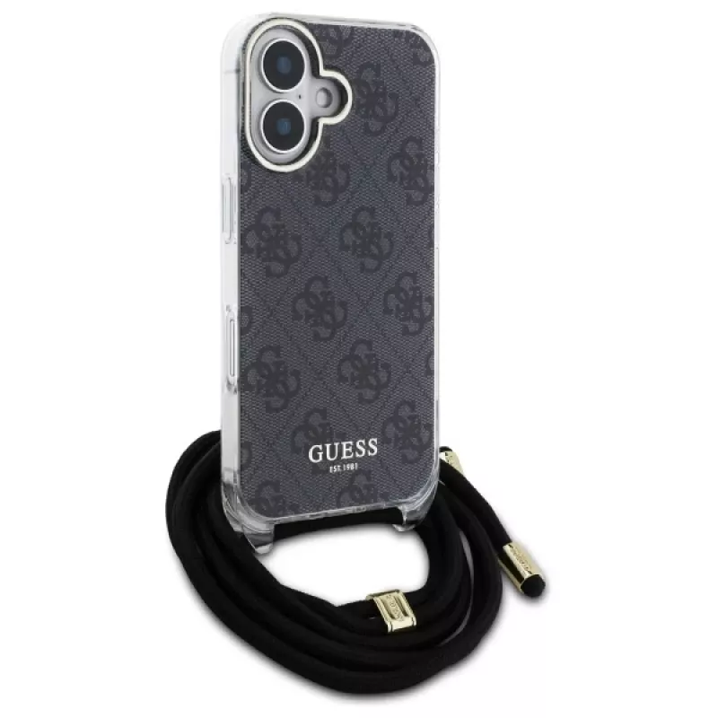 Guess GUHCP16SHC4SEK iPhone 16 6,1 Zoll Black Hardcase Crossbody Cord 4G Print