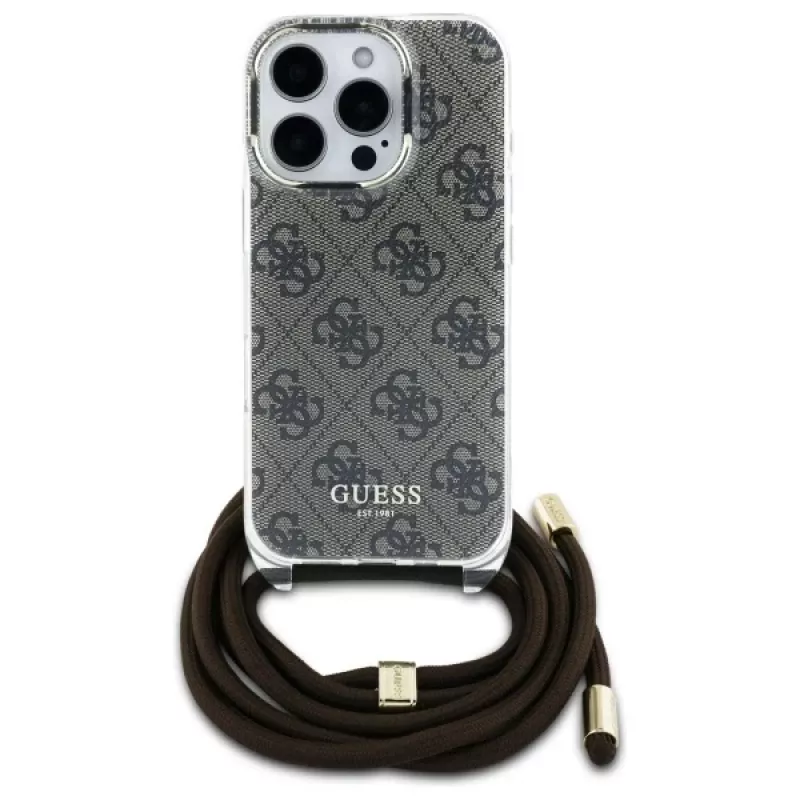 Guess GUHCP16LHC4SEW iPhone 16 Pro Hardcase Crossbody Cord 4G Print Brown