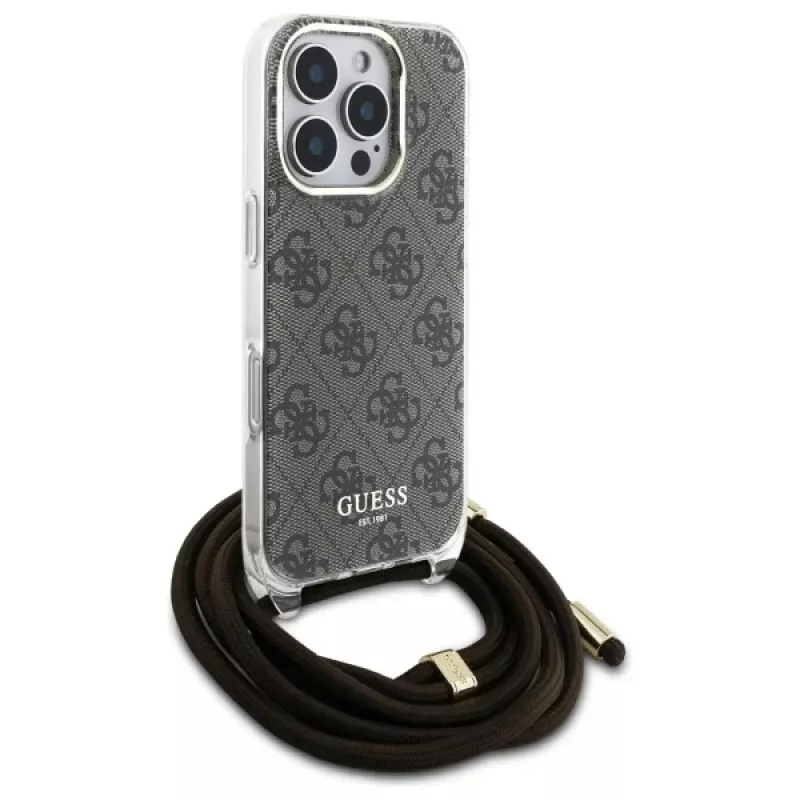 Guess GUHCP16LHC4SEW iPhone 16 Pro Hardcase Crossbody Cord 4G Print Brown