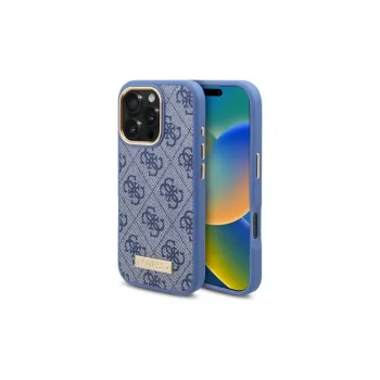 Guess GUHMP16LU4GPRB iPhone 16 Pro 6,3 Zoll Blaue Hardcase 4G Logo Plate MagSafe