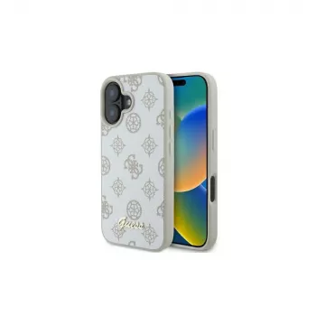 Guess GUHMP16SPGPYSH iPhone 16 6,1 Zoll Weiße Hardcase Peony Script Logo MagSafe