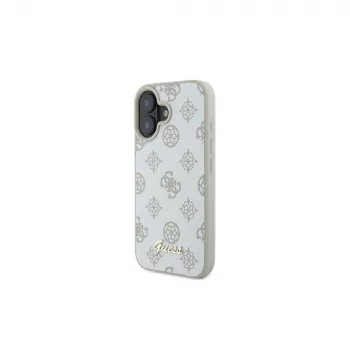 Guess GUHMP16SPGPYSH iPhone 16 6,1 Zoll Weiße Hardcase Peony Script Logo MagSafe