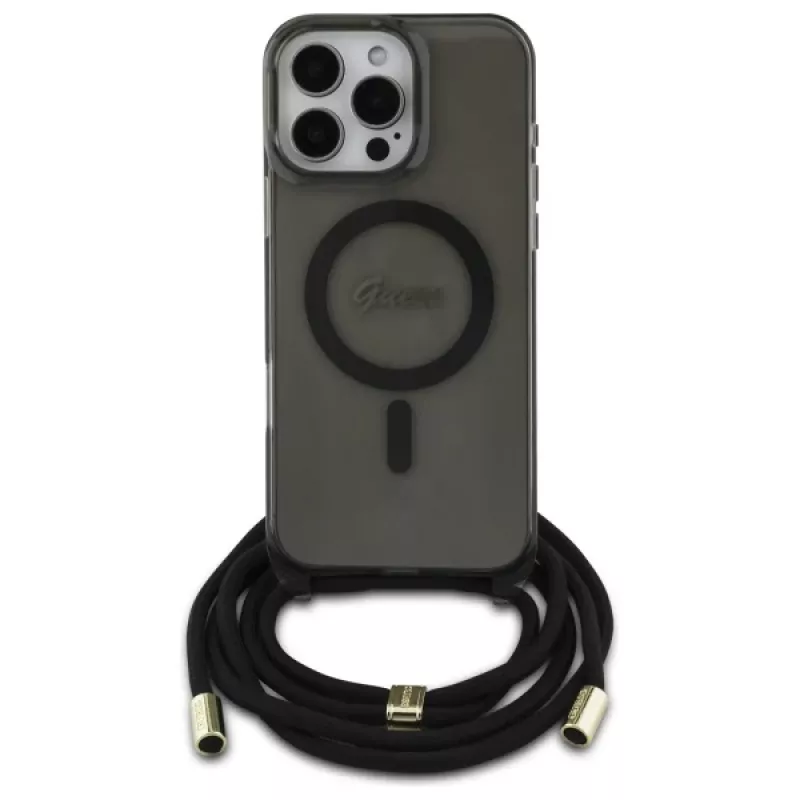 Guess GUHMP16LHCTSGNSK iPhone 16 Pro 6.3 Hardcase Crossbody Cord Script MagSafe Schwarz