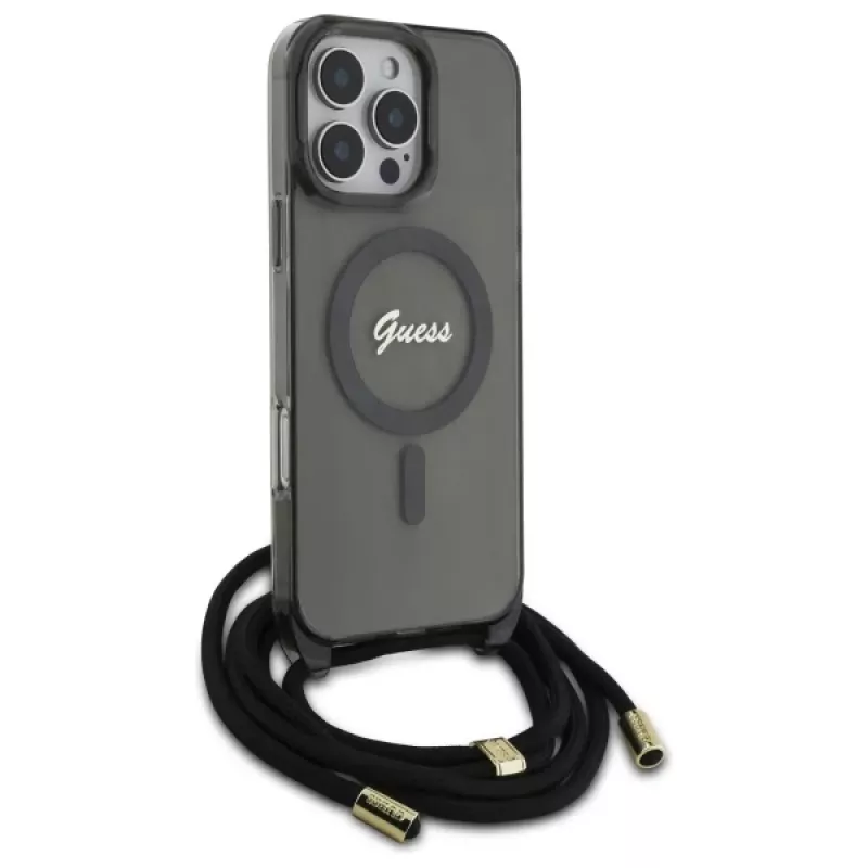 Guess GUHMP16LHCTSGNSK iPhone 16 Pro 6.3 Hardcase Crossbody Cord Script MagSafe Schwarz