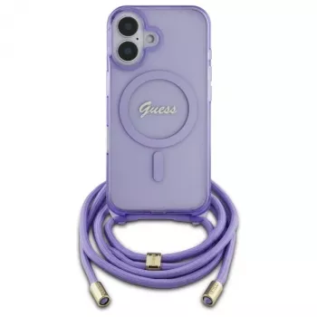 Guess GUHMP16SHCTSGNSU iPhone 16 6,1 Zoll Lila Hardcase Crossbody Cord Script MagSafe