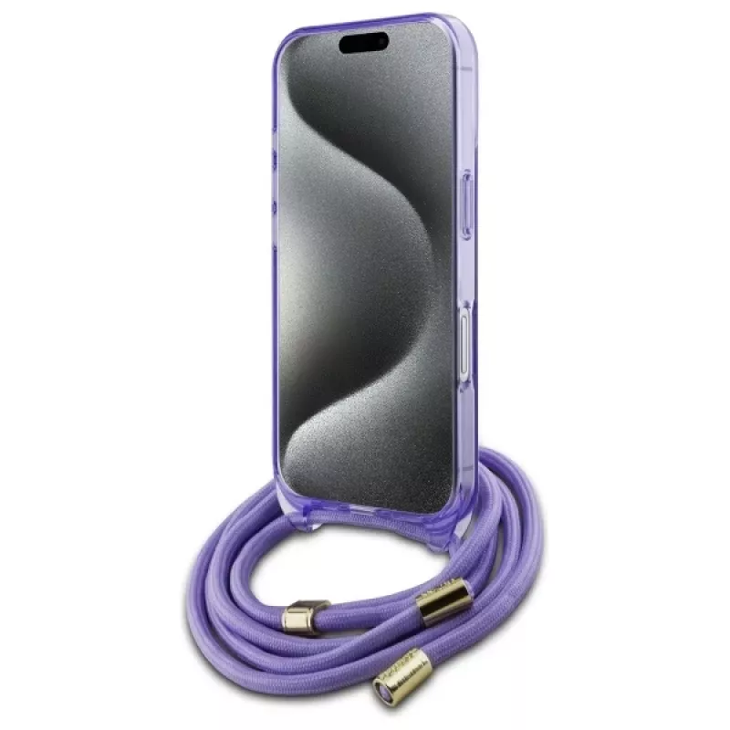 Guess GUHMP16SHCTSGNSU iPhone 16 6,1 Zoll Lila Hardcase Crossbody Cord Script MagSafe