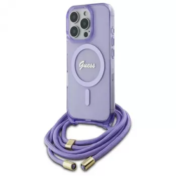 Guess GUHMP16LHCTSGNSU iPhone 16 Pro 6,3 Zoll Lila Hardcase Crossbody Cord Script MagSafe
