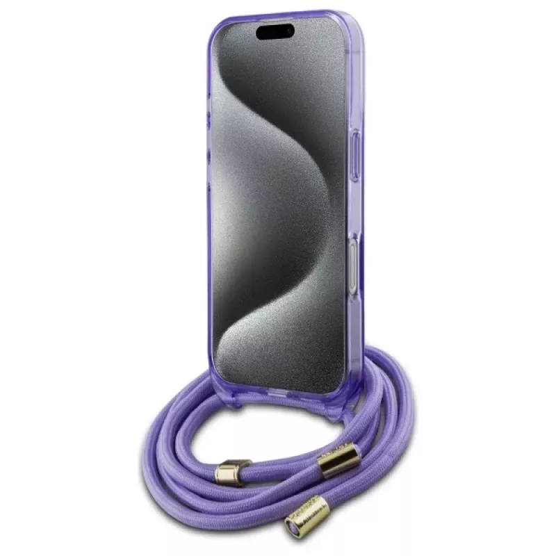 Guess GUHMP16LHCTSGNSU iPhone 16 Pro 6,3 Zoll Lila Hardcase Crossbody Cord Script MagSafe