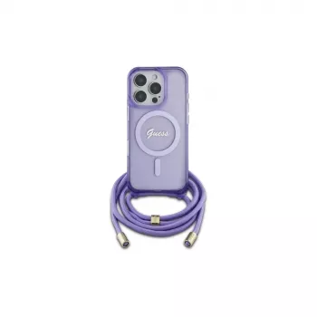 Guess GUHMP16XHCTSGNSU iPhone 16 Pro Max 6,9 Zoll Lila Hardcase Crossbody Cord Script MagSafe
