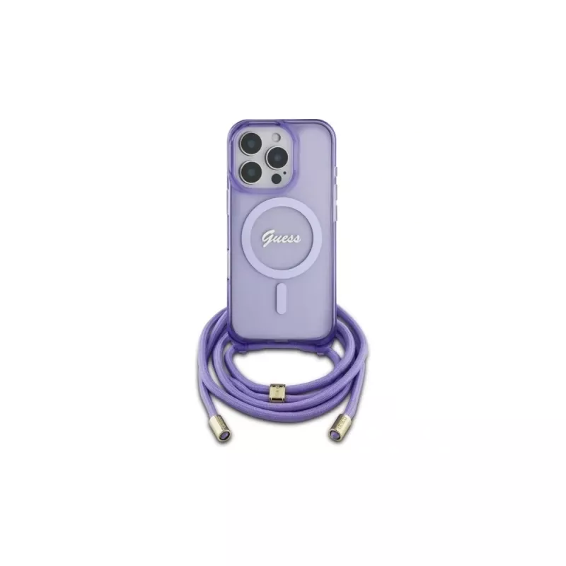 Guess GUHMP16XHCTSGNSU iPhone 16 Pro Max 6,9 Zoll Lila Hardcase Crossbody Cord Script MagSafe