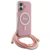 Guess GUHMP16SHCTSGNSP iPhone 16 6,1 Zoll Pink Hardcase Crossbody Cord Script MagSafe