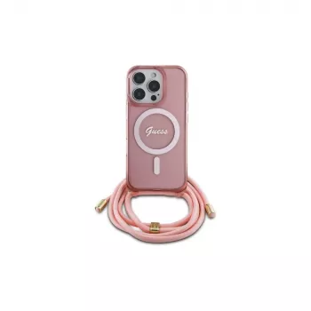 Guess GUHMP16XHCTSGNSP iPhone 16 Pro Max 6,9 Zoll Pink Hardcase Crossbody Cord Script MagSafe