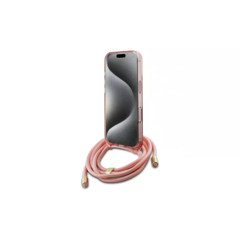 Guess GUHMP16XHCTSGNSP iPhone 16 Pro Max 6,9 Zoll Pink Hardcase Crossbody Cord Script MagSafe
