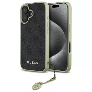 Guess GUHCP16SGF4GGR iPhone 16 6,1 Zoll Schwarze Hartschale 4G Charms Kollektion