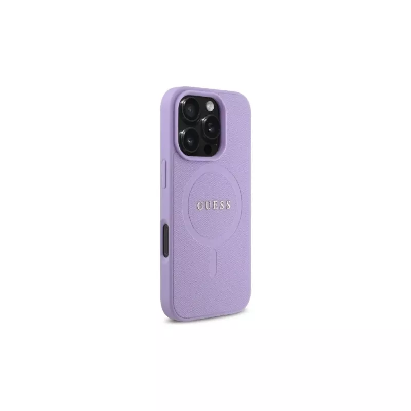 Guess GUHMP16LPSAHMCU iPhone 16 Pro 6,3 Zoll Lila Saffiano Kunstleder Hardcase mit MagSafe