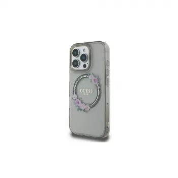 Guess GUHMP16LHFWFCK iPhone 16 Pro Hardcase IML Flowers Wreath MagSafe Schwarz